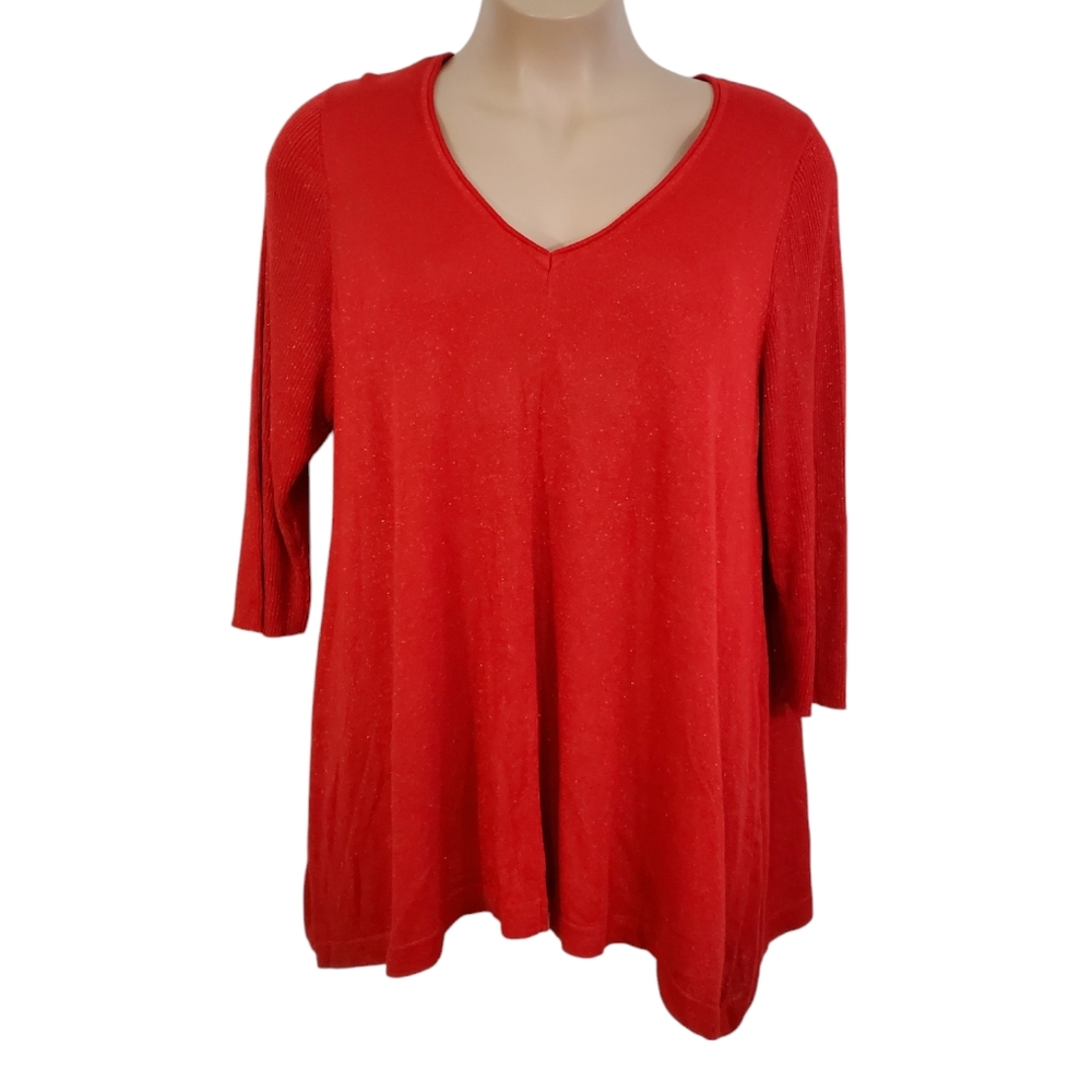 Lane Bryant Womens Plus Red Metallic Fleck Knit Lightweight Sweater ~ Pre-Owned